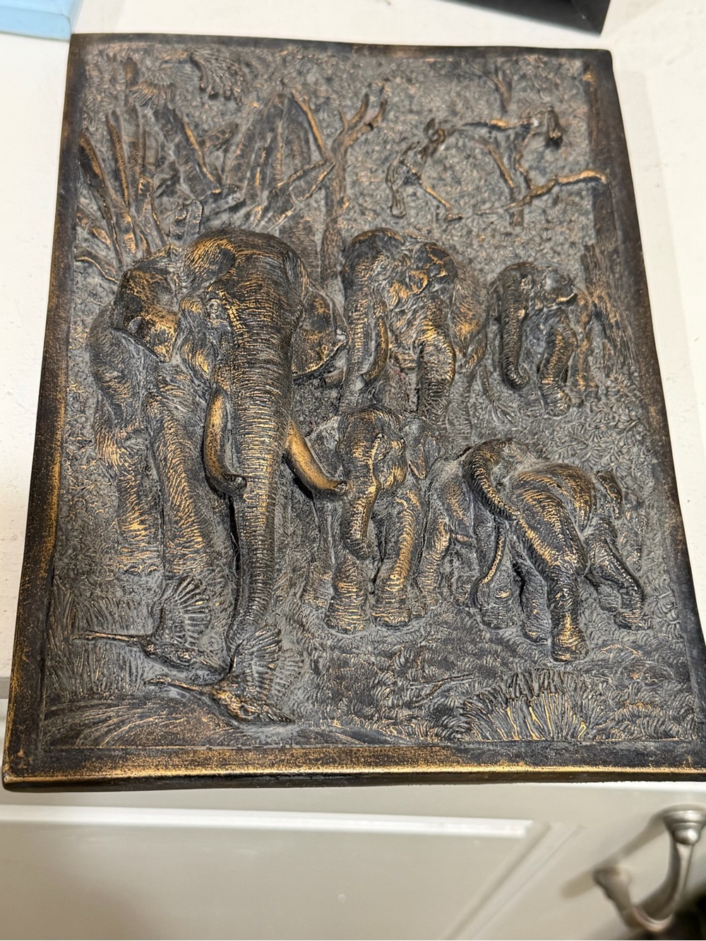 Bronze-Tone Elephant Relief Wall Art Panel